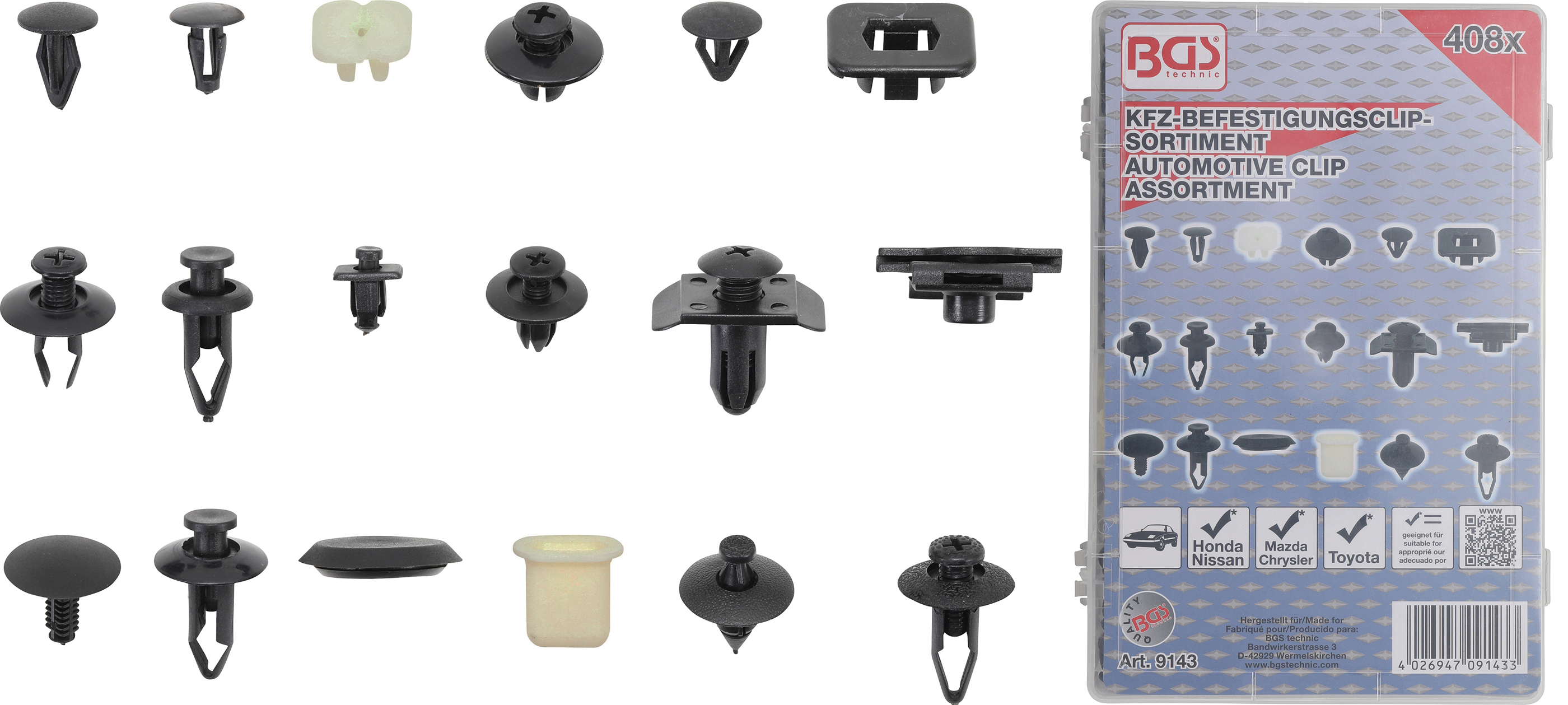 BGS 9143 Kfz-Befestigungsclip-Sortiment für Nissan | 408-tlg.