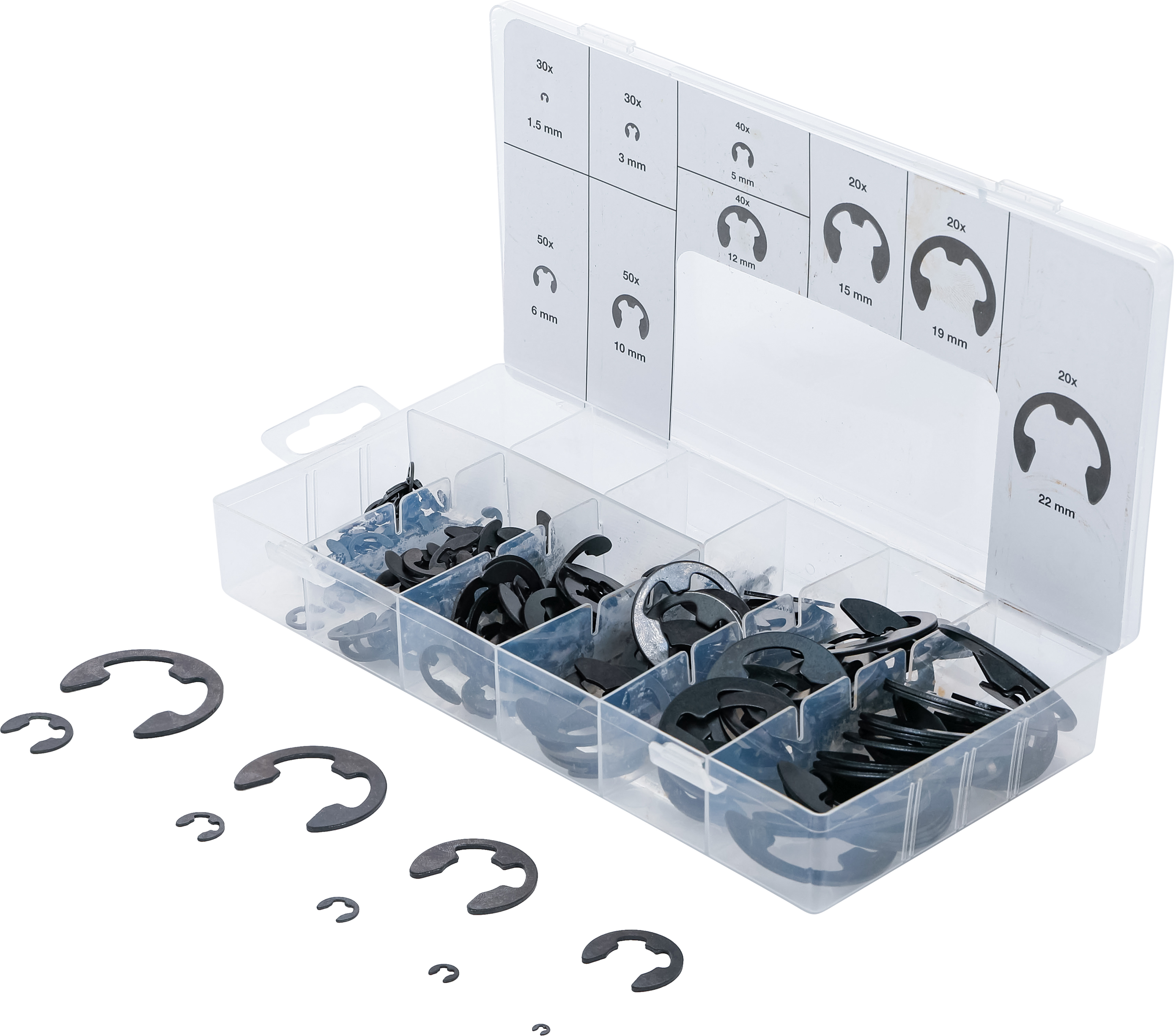 BGS 8039 E-Sicherungsring-Sortiment | 1,5 - 22 mm | 300-tlg.