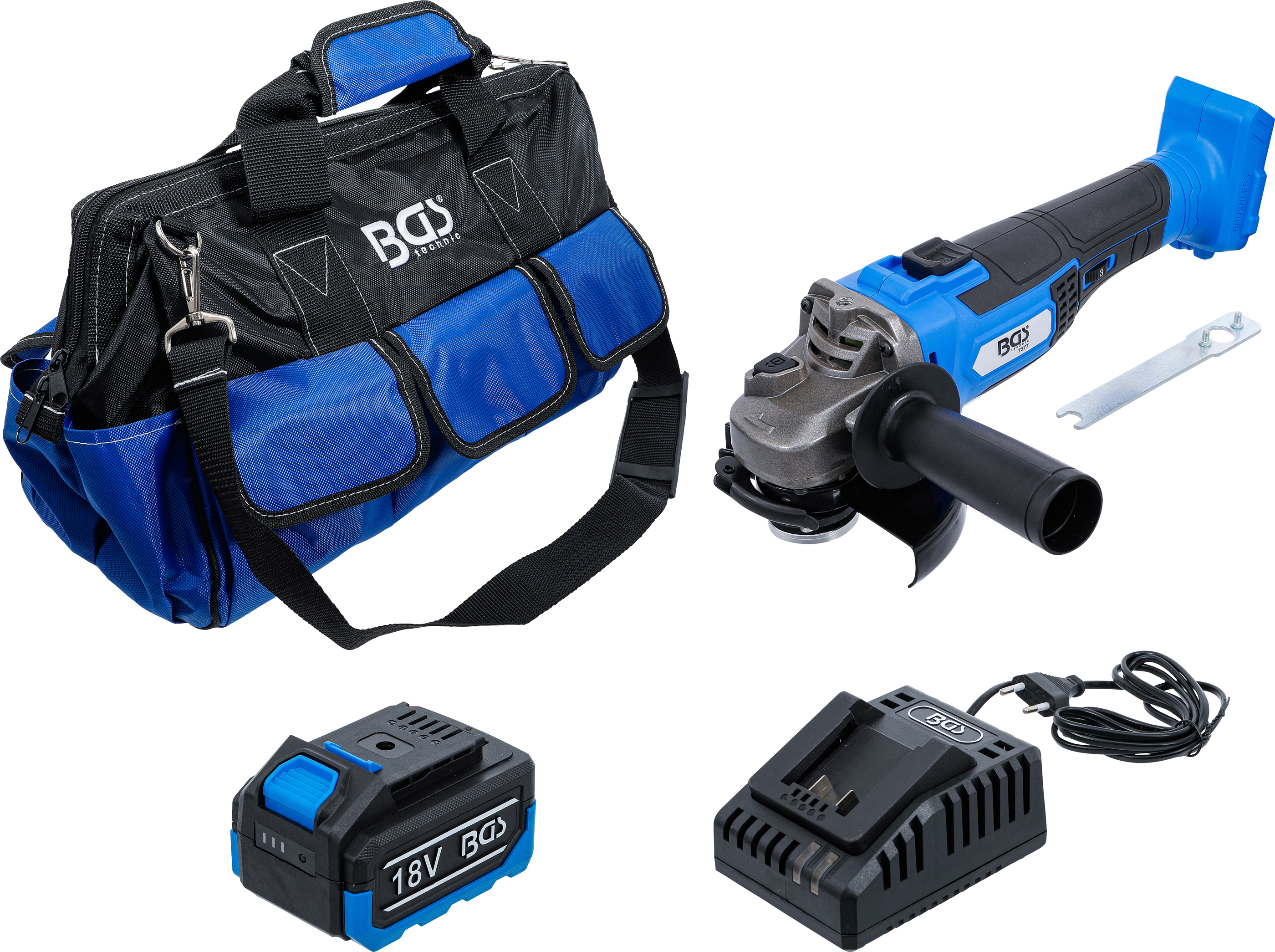 BGS 7396 Akku-Winkelschleifer-Satz | bürstenlos | 18 V | mit Akku und Schnell-Ladegerät