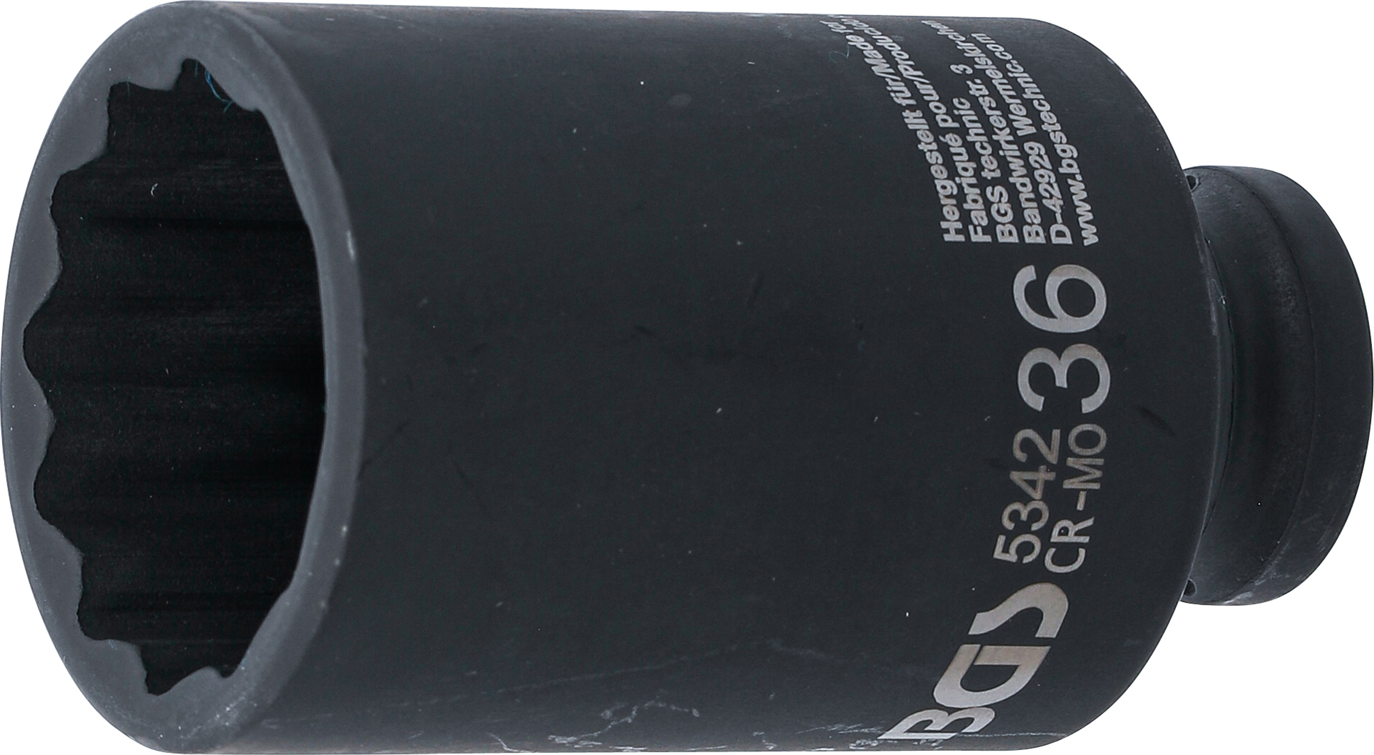 BGS 5342 Kraft-Steckschlüssel-Einsatz Zwölfkant, tief | Antrieb Innenvierkant 12,5 mm (1/2") | SW 36 mm BGS 5342 Kraft-Steckschlüssel-Einsatz Zwölfkant, tief | Antrieb Innenvierkant 12,5 mm (1/2") | SW 36 mm